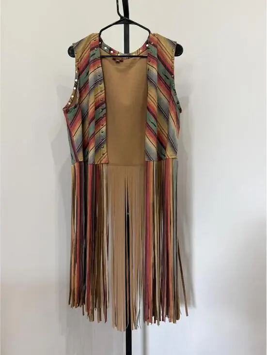 Scully Women's Serape Striped Print Fringe Vest XXL - Picture 2 of 9
